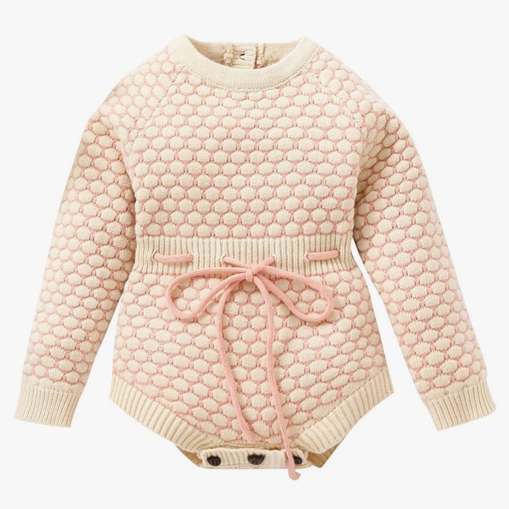 Cream and Pink Textured Romper